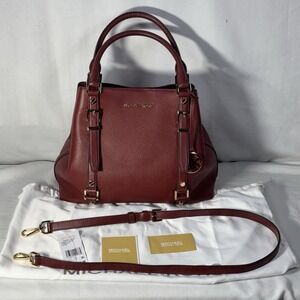 Michael Kors Bedford Legacy Large Pebbled Grab Bag Leather Tote Burgundy